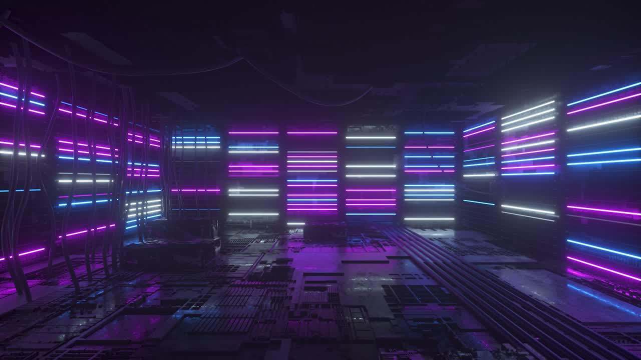 habitación de cyberpunk futurista de neón brillante