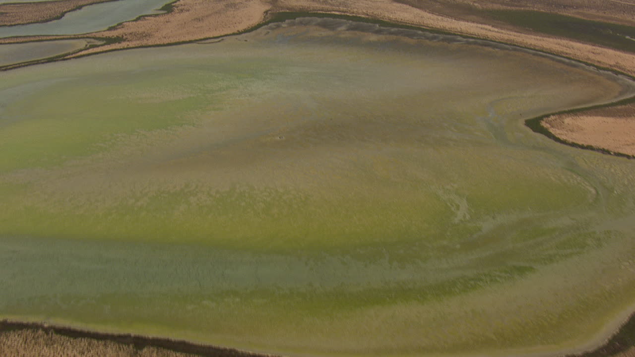 Aerial View of Coastal Desert Landscape with Lagoons and Wetlands