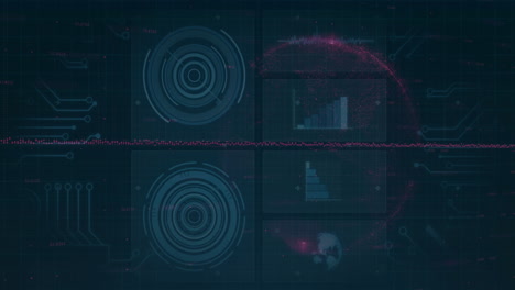 digital data charts and graphs animation over dark futuristic interface