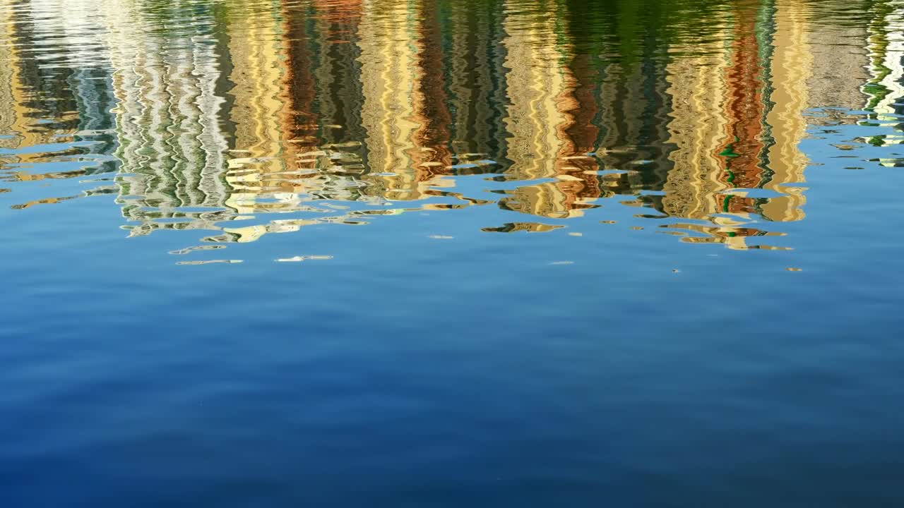 Reflection in the lake water of cityscape
