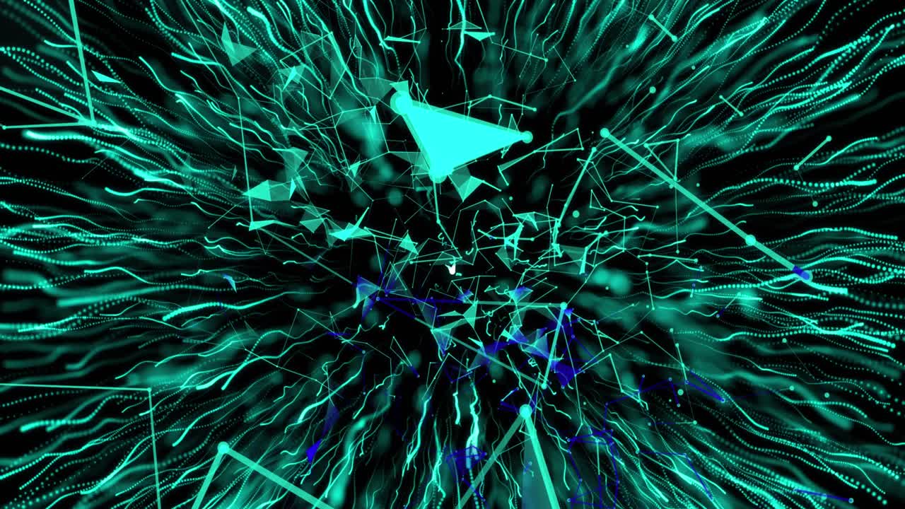 animación de la red de conexiones sobre la explosión de senderos de luz verde