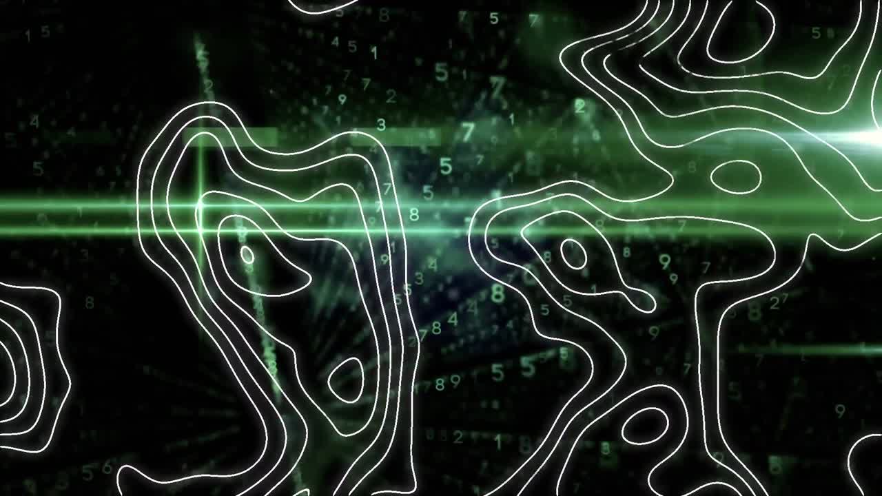 animación del procesamiento de datos digitales sobre líneas blancas y luces verdes brillantes