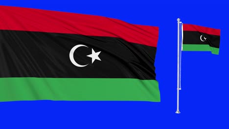 green screen libya two flags waving libyan flagpole animation 3d chroma key