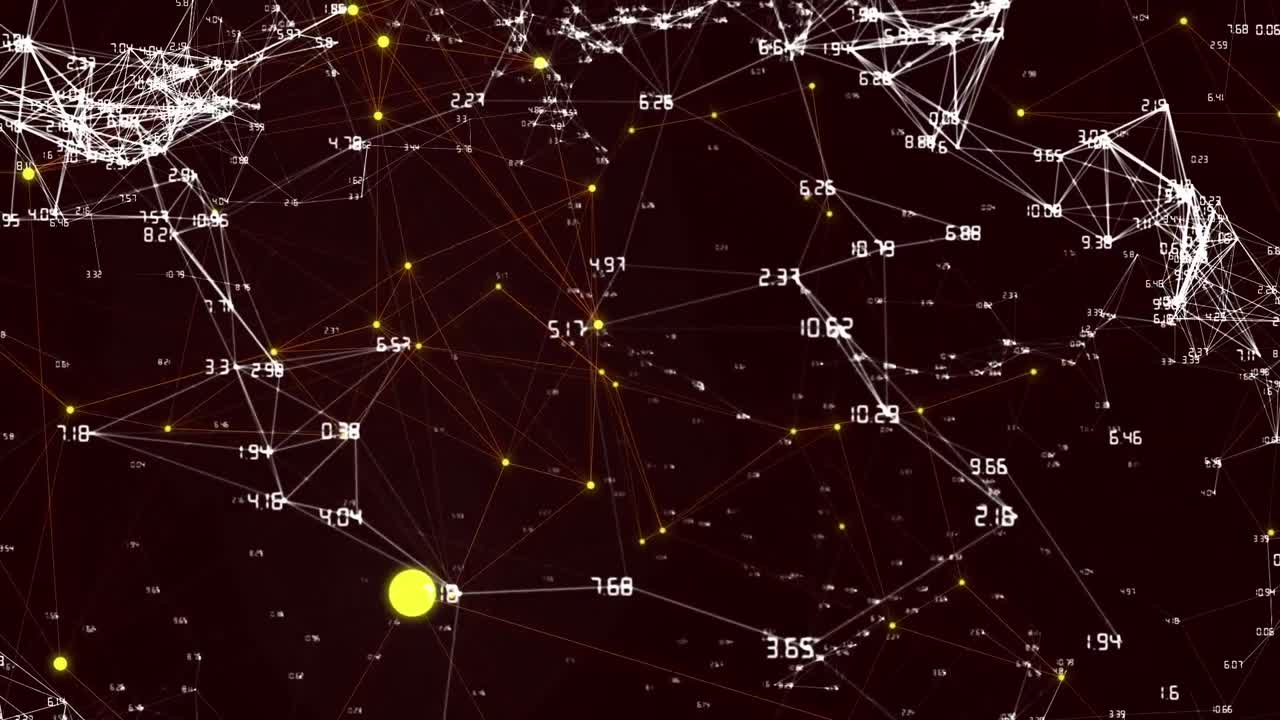 animación de formas rojas a través de una red de conexiones en espacio negro digital