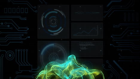 digital data analysis animation over futuristic graphs and charts