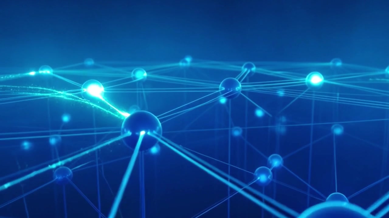 Digital Network Connection with Glowing Data Nodes and Lines