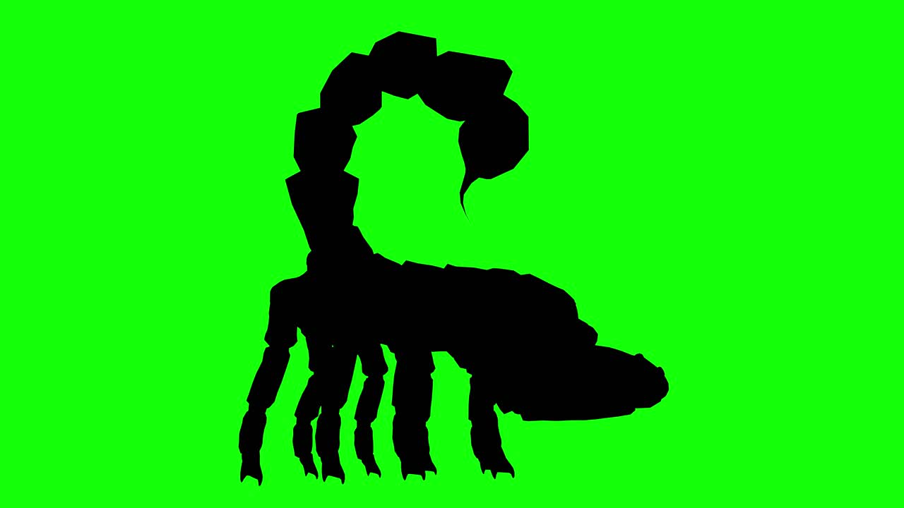 Silhouette of a fantasy creature monster scorpion attacking on green screen, side view