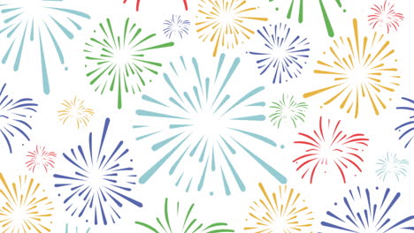 animation of exploding colourful fireworks scrolling on white background