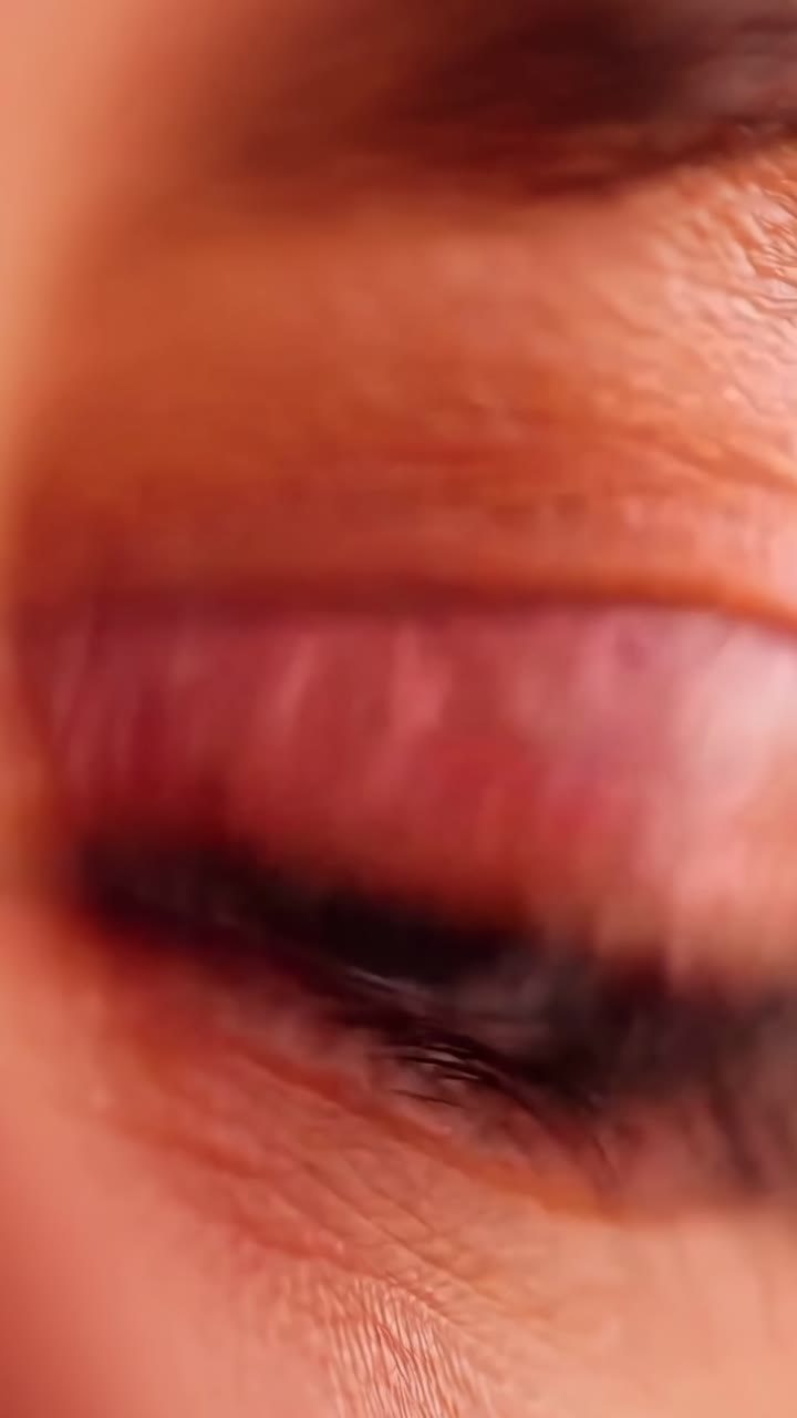 Primo piano di un occhio che riflette un tramonto nella foresta, catturato da un'angolazione intima, concetto video