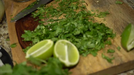 cutting cilantro and lime in slow motion.