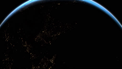 a cinematic rendering of planet earth during sunrise as view from space with vibrant blue sky atmosphere