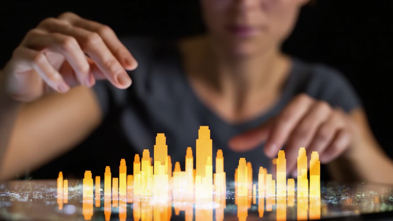 Uma paisagem digital futurista: uma pessoa com um modelo dinâmico de cidade em 3D proporcionando uma experiência imersiva de desenvolvimento urbano e conceitos de design