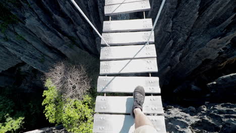 pov: cruzando el puente de madera en tsingy de bemaraha