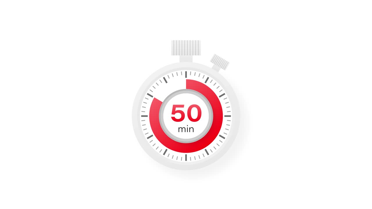The 50 minutes timer. Stopwatch icon in flat style. Motion graphics.