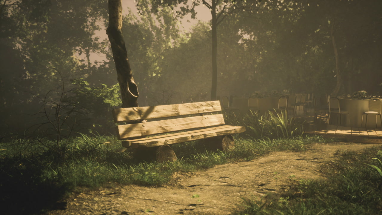 Beautiful wooden bench inviting rest in a serene sunlit park