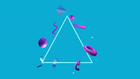 animación de formas abstractas que se mueven junto al triángulo sobre fondo azul