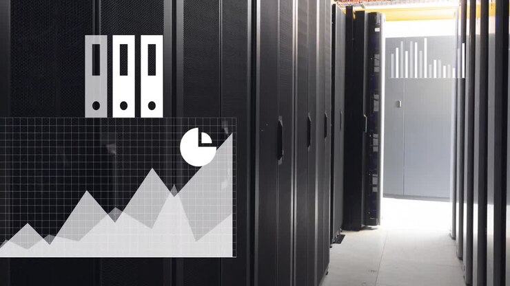 Animation af behandling af finansielle data over computerservere