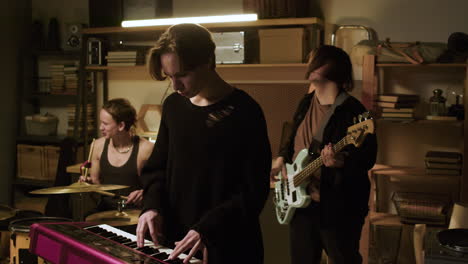 musical group in a studio