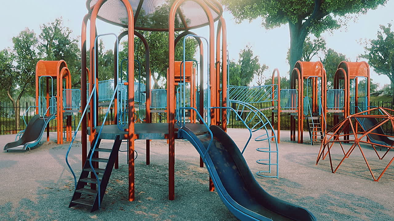Colorful playground equipment inviting children to play outdoors in the sun