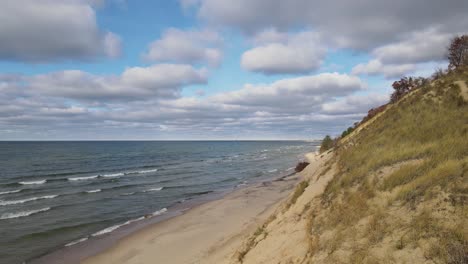 tracking forward across the lakeshore in muskegon, mi