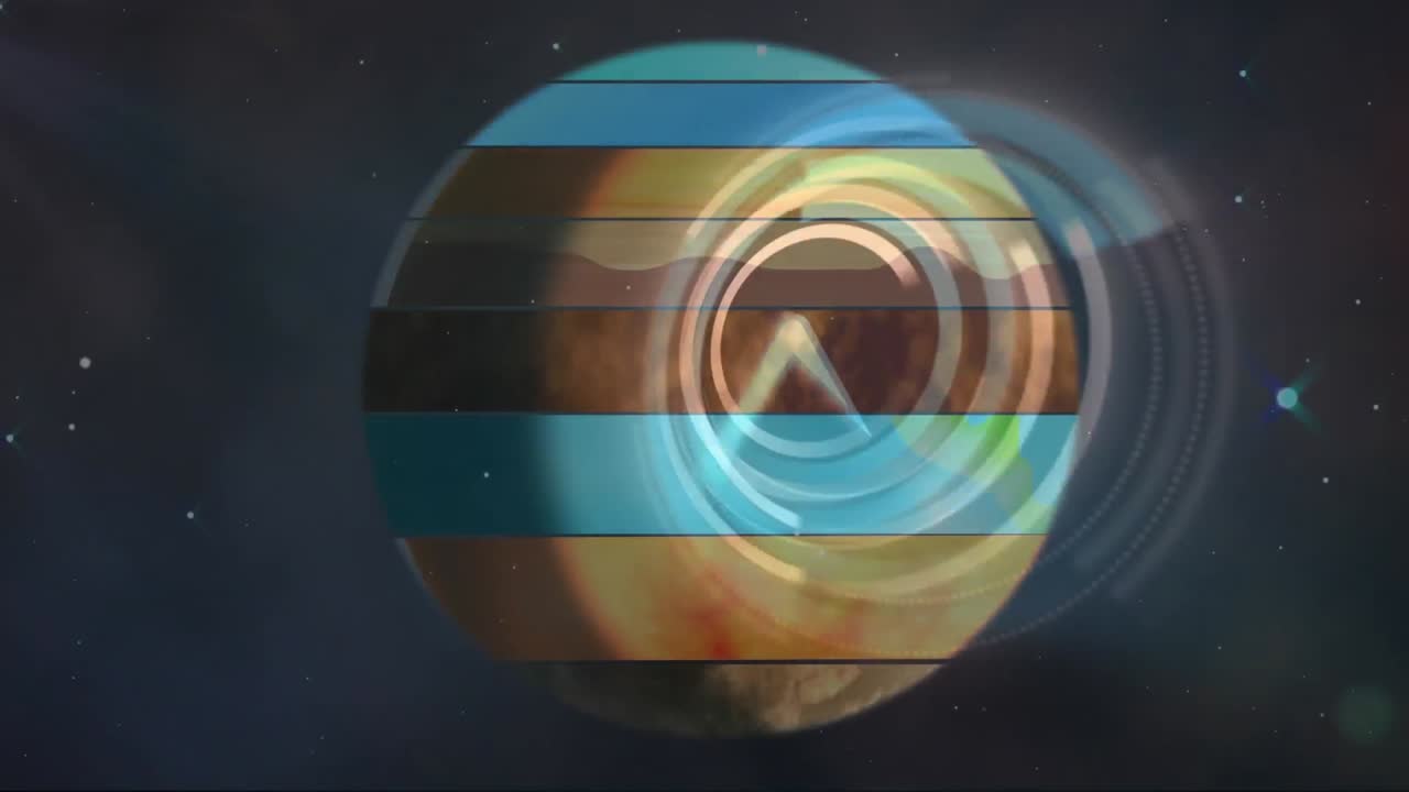 Animation of multicoloured planet earth, solar system and space over clock ticking