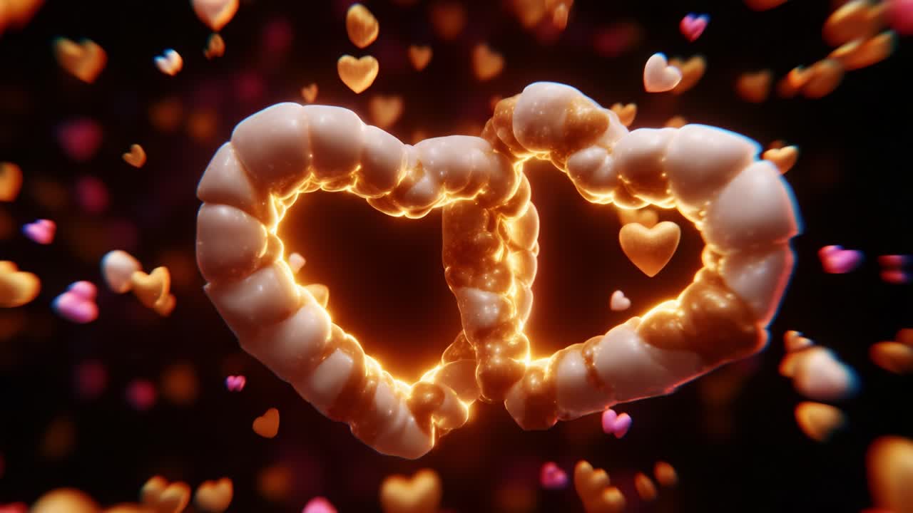 A Stunning Display of Glowing Heart Shapes Intertwined Amidst a Colorful Background of Floating Hearts, Capturing the Essence of Love and Affection in a Beautifully Crafted Artistic Visualization