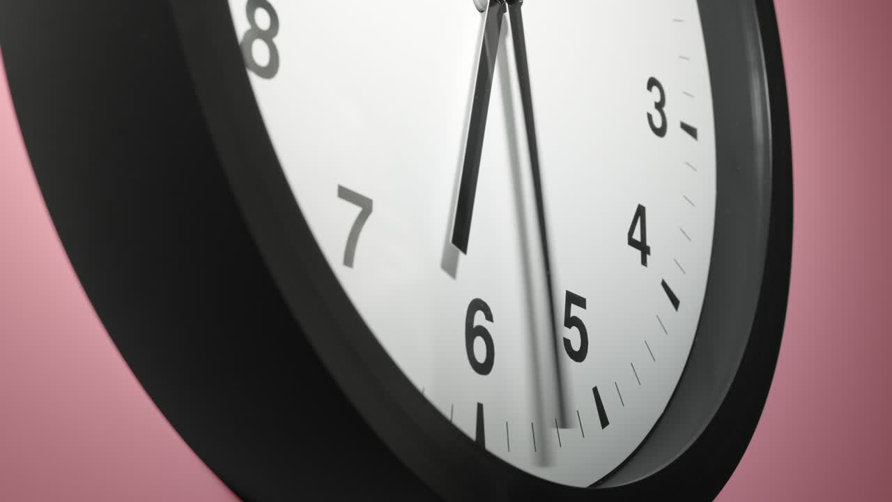 Clock Face on Rosy Rose Pink Wall in Time Lapse