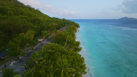 Aerial-drone-view-of-travel-destination-exotic-beach-resort-in-the-Seychelles-Islands