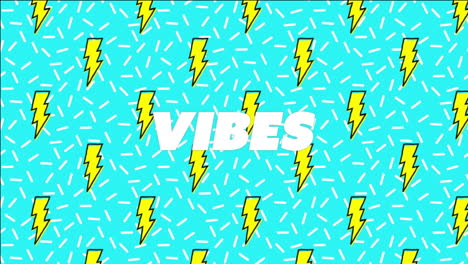 vibes text animation over yellow lightning bolts and blue background with white sprinkles