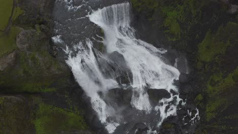 breathtaking scenery of the fagrifoss waterfalls in lakagigar of iceland on a foggy day