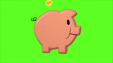 happy piggy bank is fed with golden coins