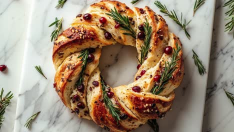 pan de corona de navidad con arándanos y romero