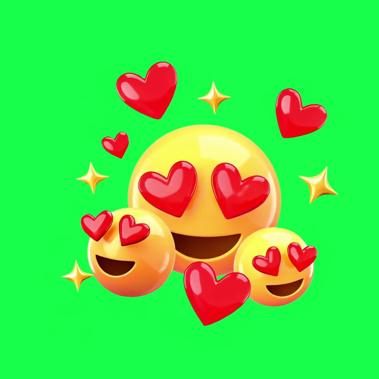 Joyful emojis with heart eyes animation, transparent 4K video, green screen
