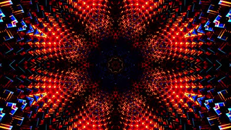 flying through a tunnel of blue and orange metal cubes. kaleidoscope vj loop.