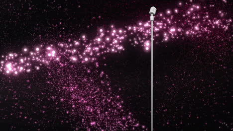 retro white microphone against purple shooting star against black background