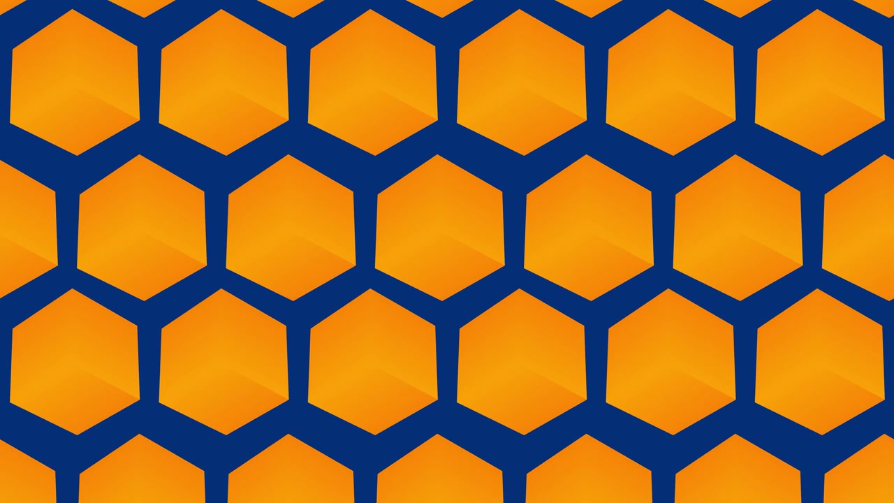 Dynamic Orange Geometric Cubes Rotating on a Blue Background