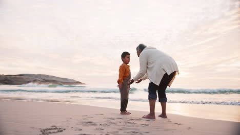 beach, grandma spinning child
