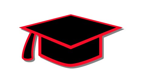 mortarboard hat education icon symbol in and out animation red