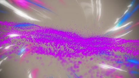 animation of light trails and purple digital wave against grey background