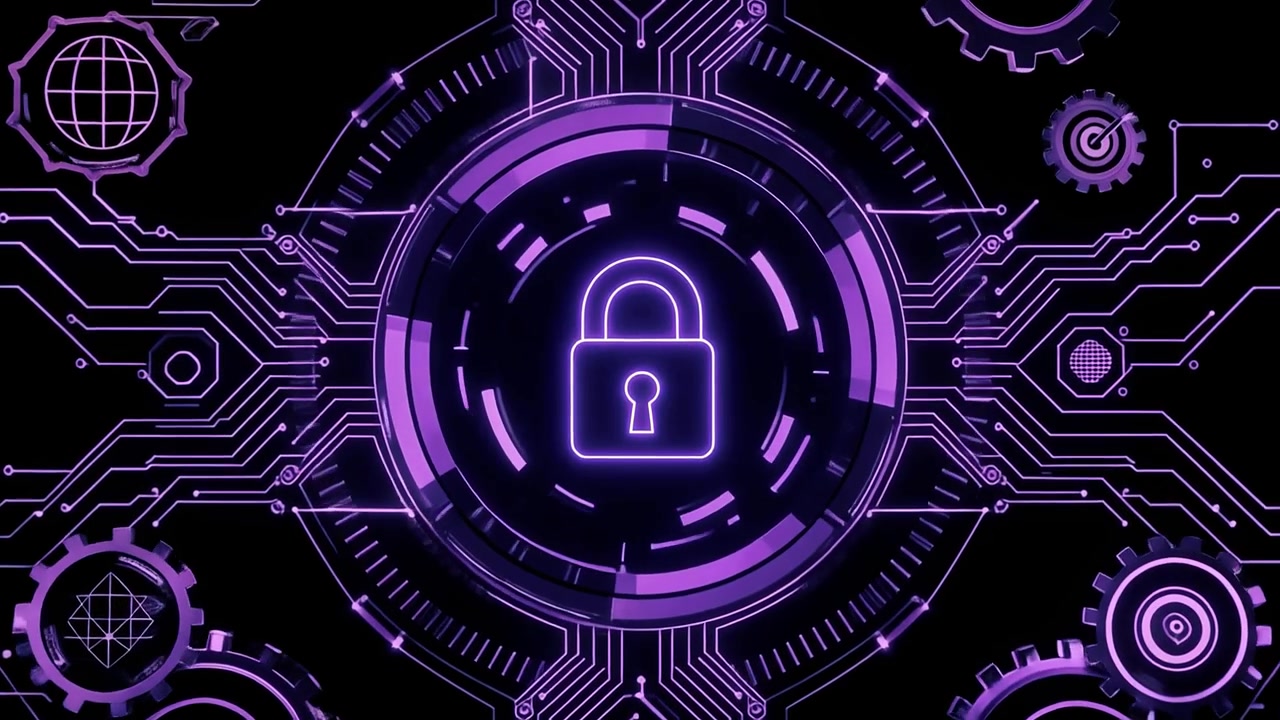 Animated Digital Padlock Icon on Glowing Circuit Board Background