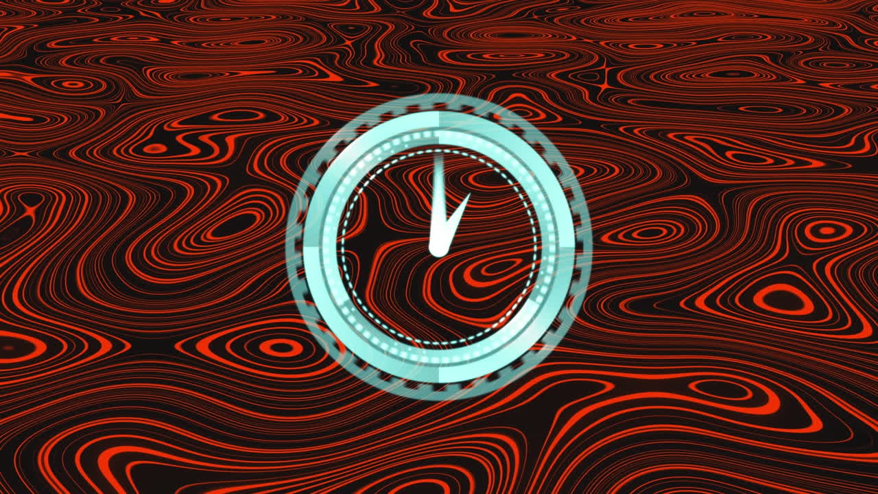 Animazione di orologio in rapido movimento su sfondo a fantasia rosso