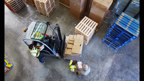 warehouse worker working and interacting with each other