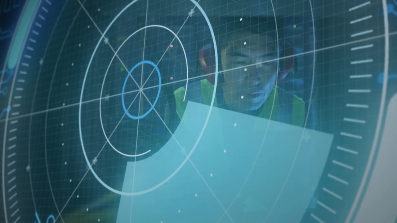 análisis de documentos, persona con animación de pantalla de radar en el fondo