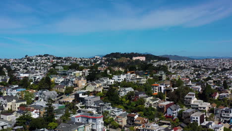 Colorful-homes-in-the-hillside-neighborhoods-of-San-Francisco---Aerial-view