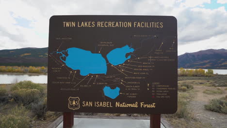 twin lakes recreation facilities sign, colorado usa, san isabel national forest, panorama