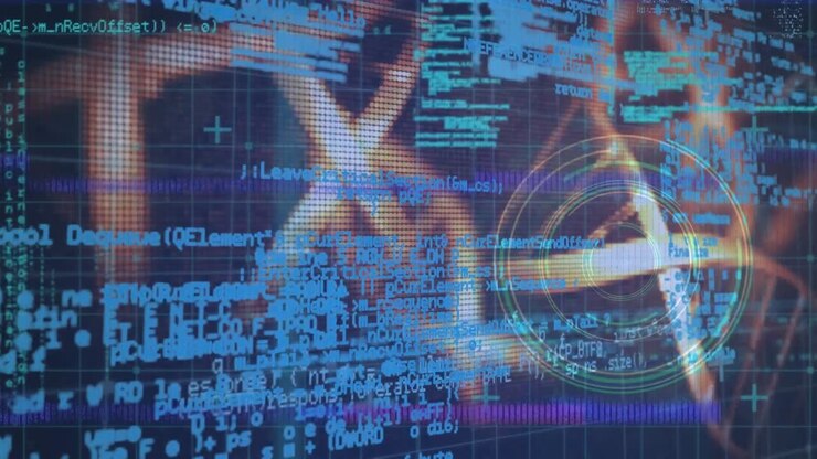 Animation of data processing over dna and processing circle