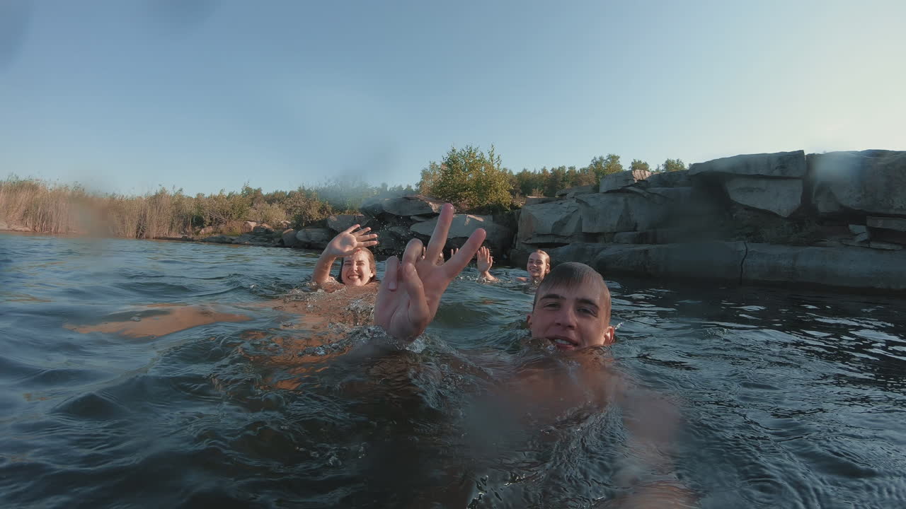 Shaky Camera Shot of Friends in Lake