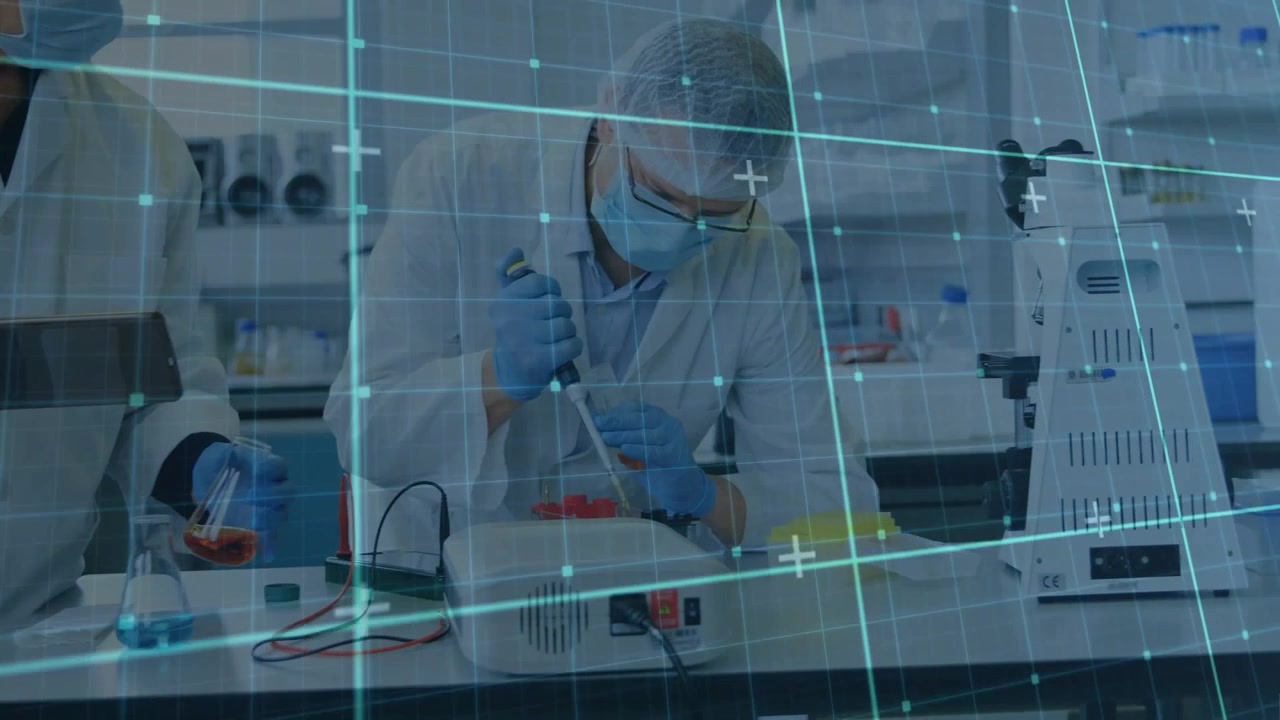 Tablet showing plan starting lab duo pipetting and pouring for assay faint grid overlay scrolling