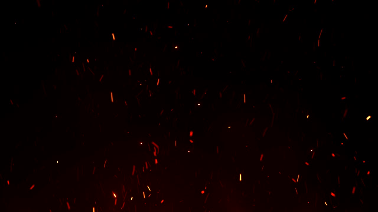Beautiful Burning Hot Sparks Rising from Large Fire in Night Sky. Abstract Isolated Fire Glowing Particles on Black Background Flying Up. Looped 3d Animation. Moving Up.