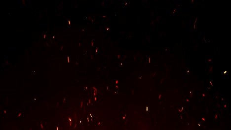 hermosas chispas ardientes que se elevan de un gran fuego en el cielo nocturno. abstracto aislado fuego partículas brillantes en fondo negro volando hacia arriba. animación en bucle 3d. moviéndose hacia arriba.